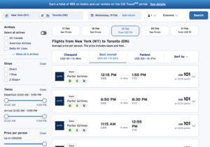 Porter Flights From Newark to Toronto on Citi Travel