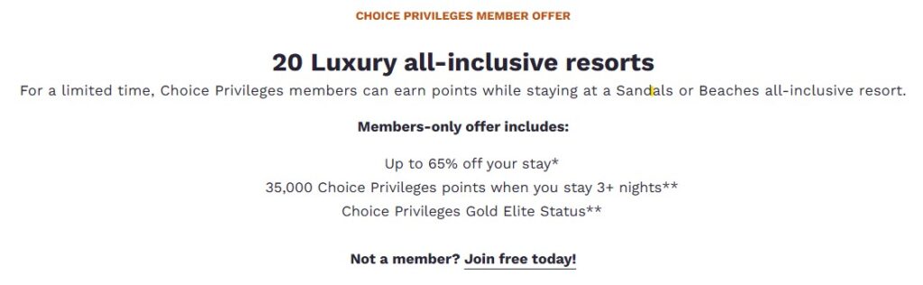 Sandals and Beaches Resorts Promotion for Choice Privileges Members