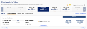 Singapore Airlines Award From Los Angeles to Tokyo