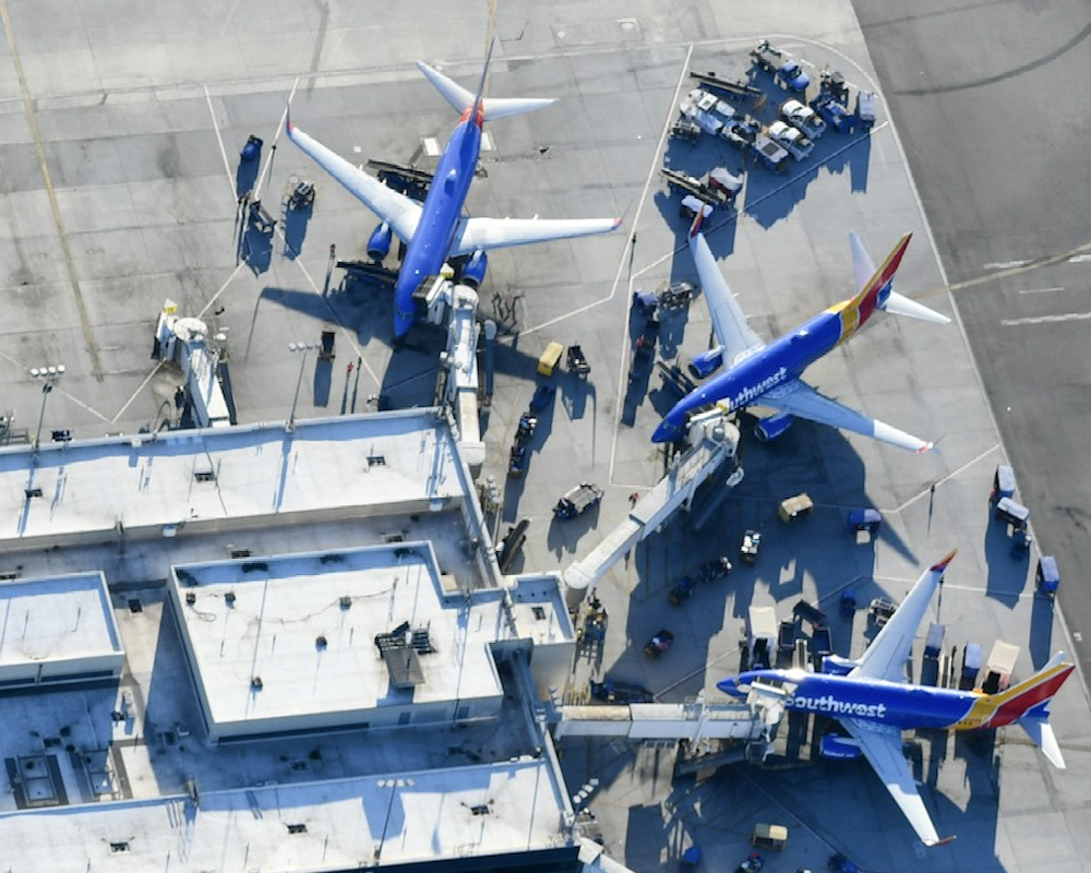 Overhead view of the Southwest planes.