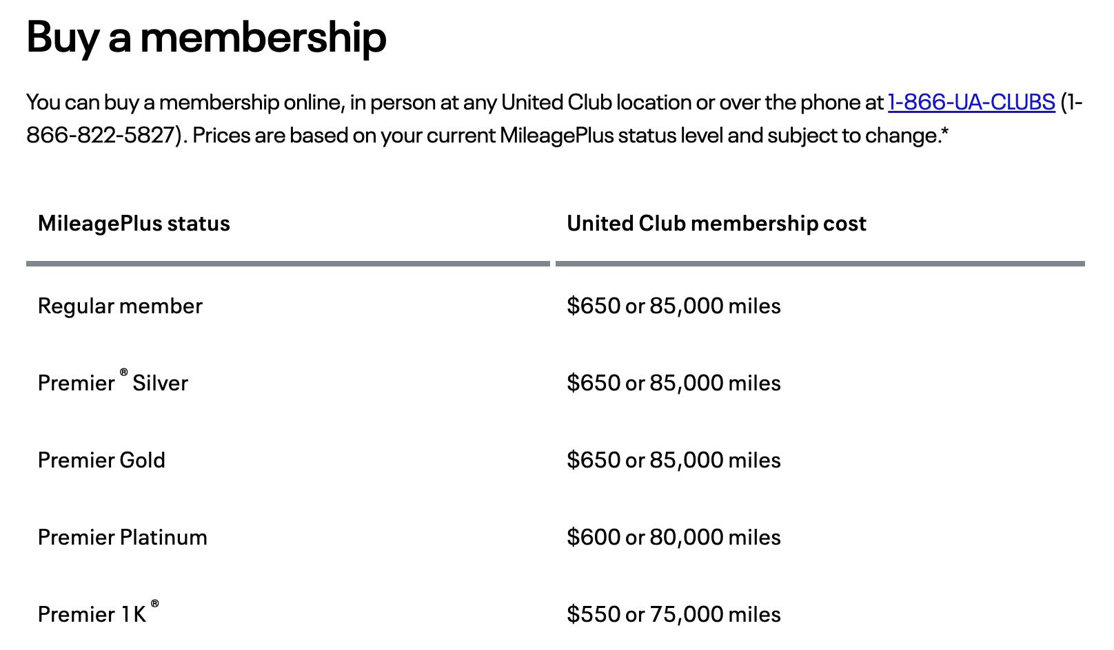 United Club Membership Pricing