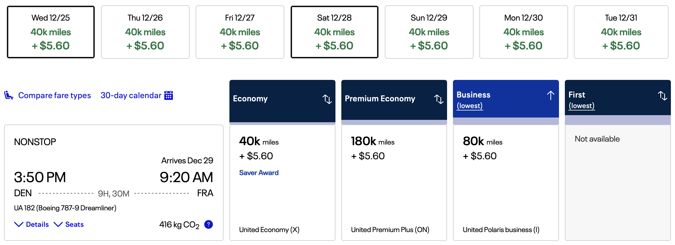 Denver to Frankfurt for 80k United miles.
