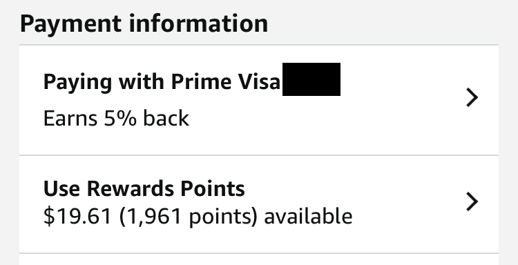 Screen shot shows that the Prime Visa earns 5% back