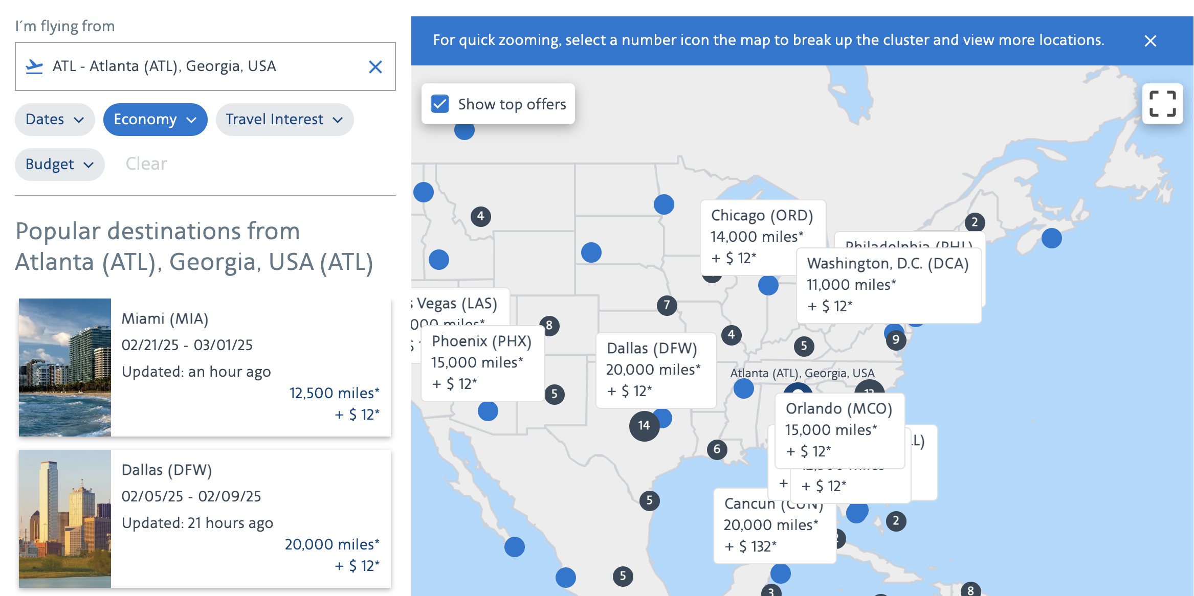 American Airlines award map results