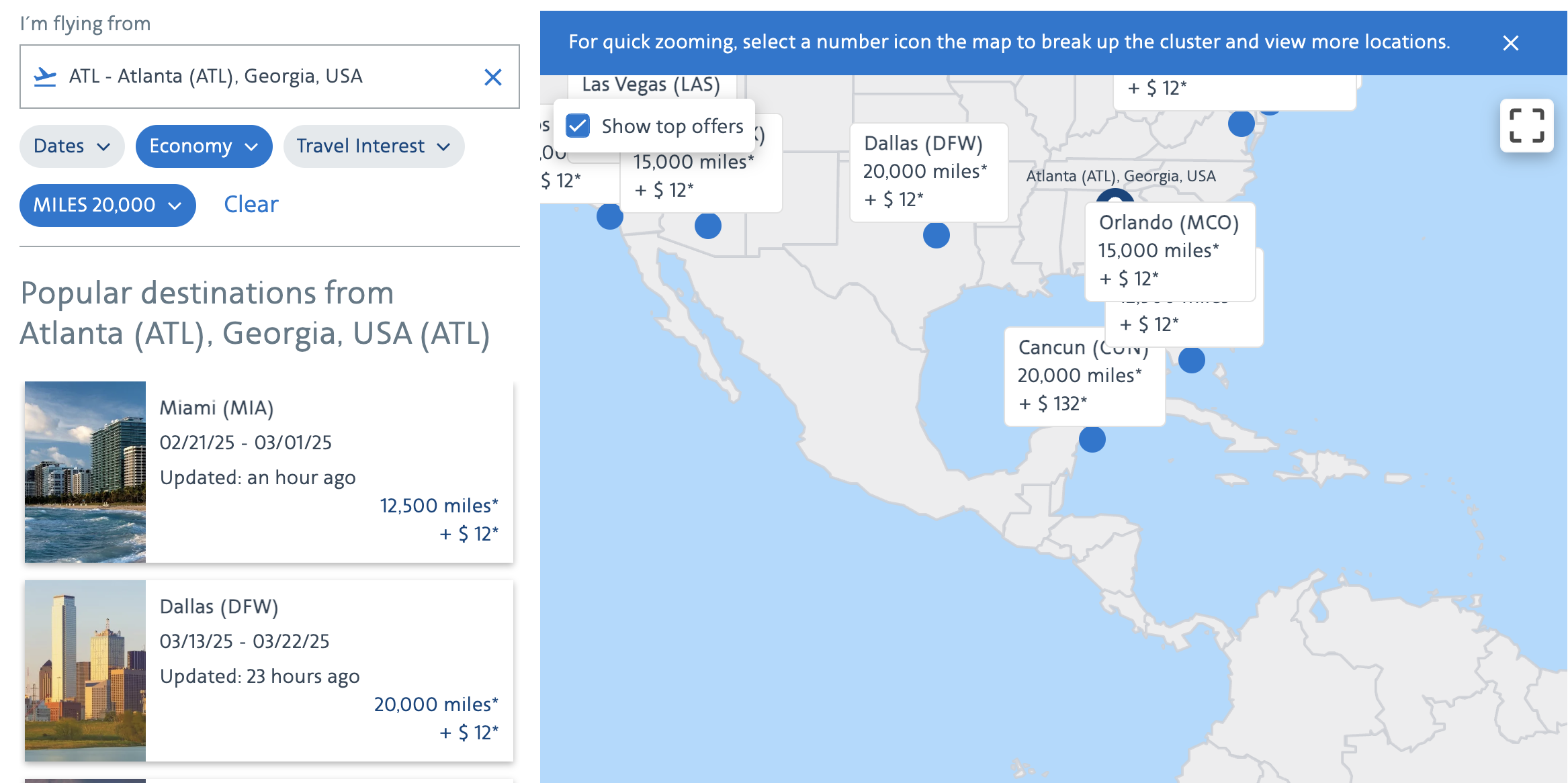 American Airlines award map results