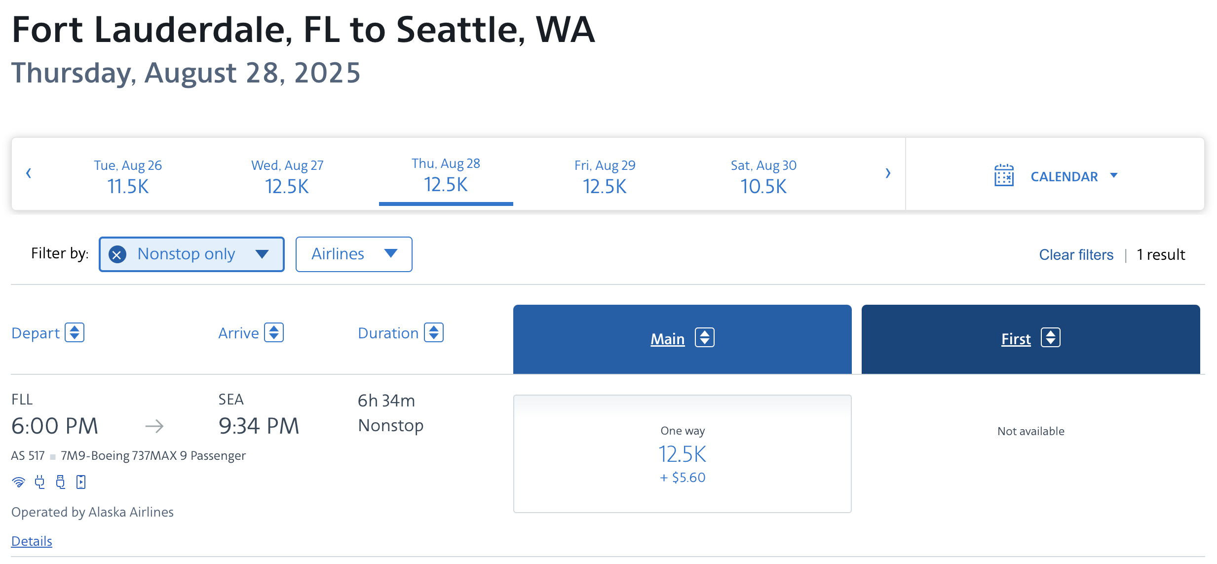 Alaska award from FLL to SEA bookable with AA miles.
