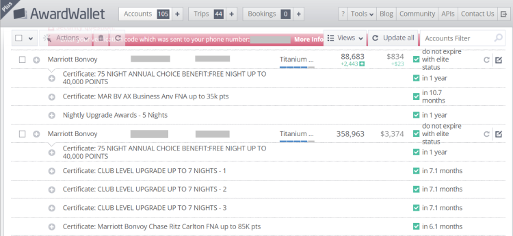 A screen shot shows AwardWallet can track your free night certificates