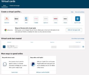 Capital One virtual cards manager