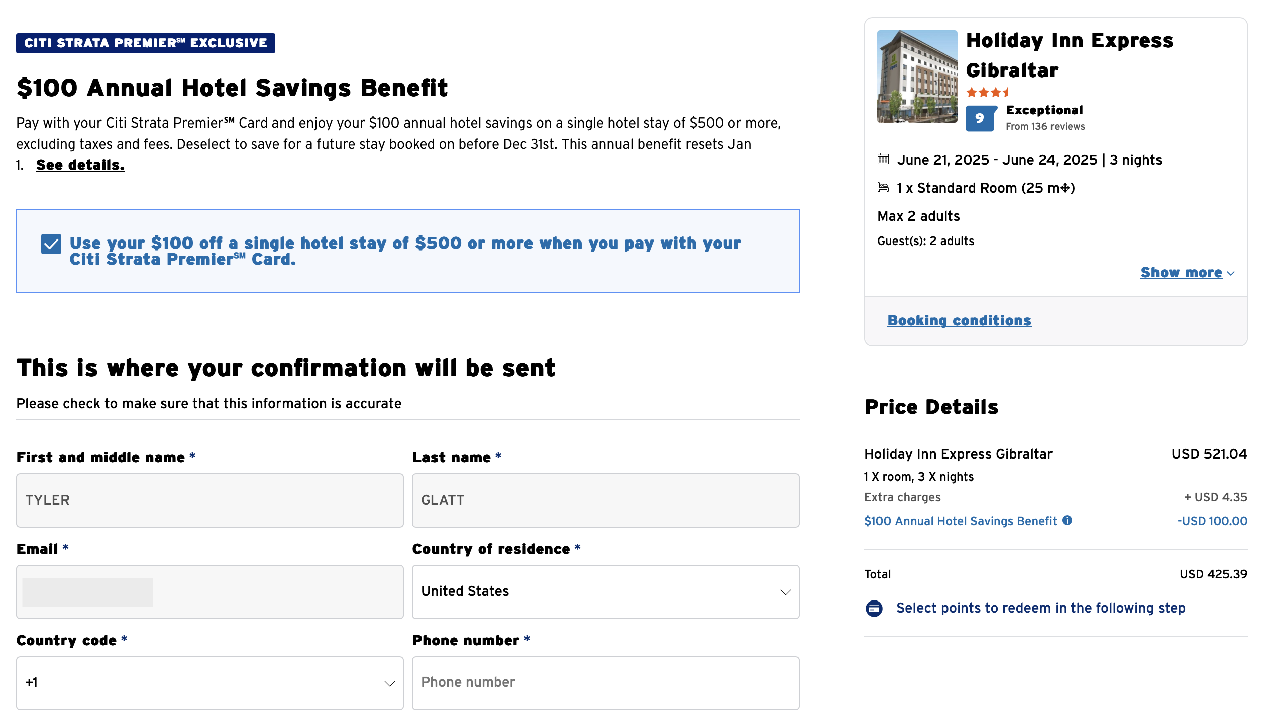 Citi Travel Rates for a stay in Gibraltar