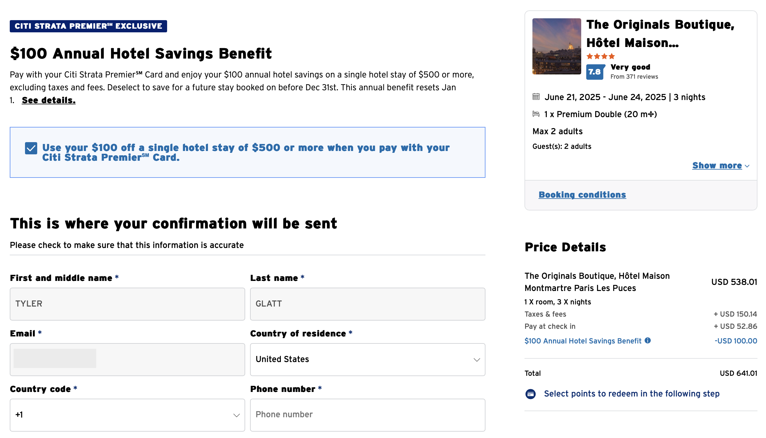 Citi Travel Rates for a stay in Paris