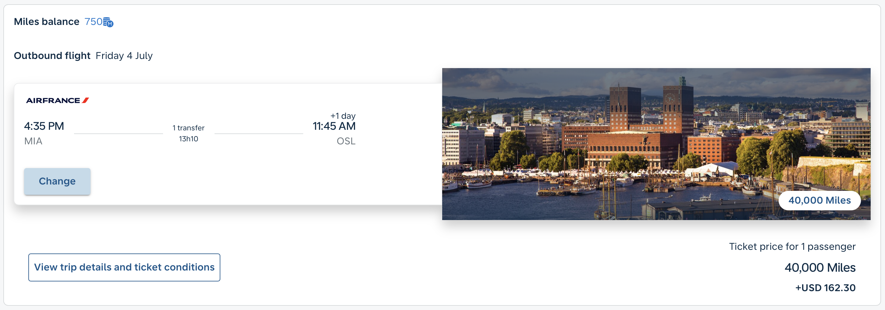 Flying Blue award from MIA to OSL