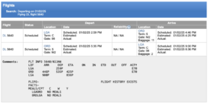 Flight Status Details in ExpertFlyer