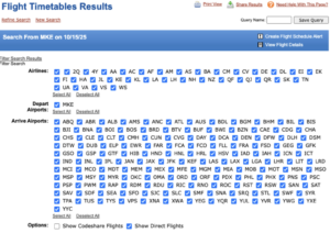 Flight Timetable Filtering Options on ExpertFlyer