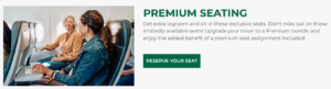 Screenshot of Frontier website showing details of Premium Seating