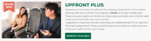 Screenshot of Frontier website showing details of UpFront Plus seating