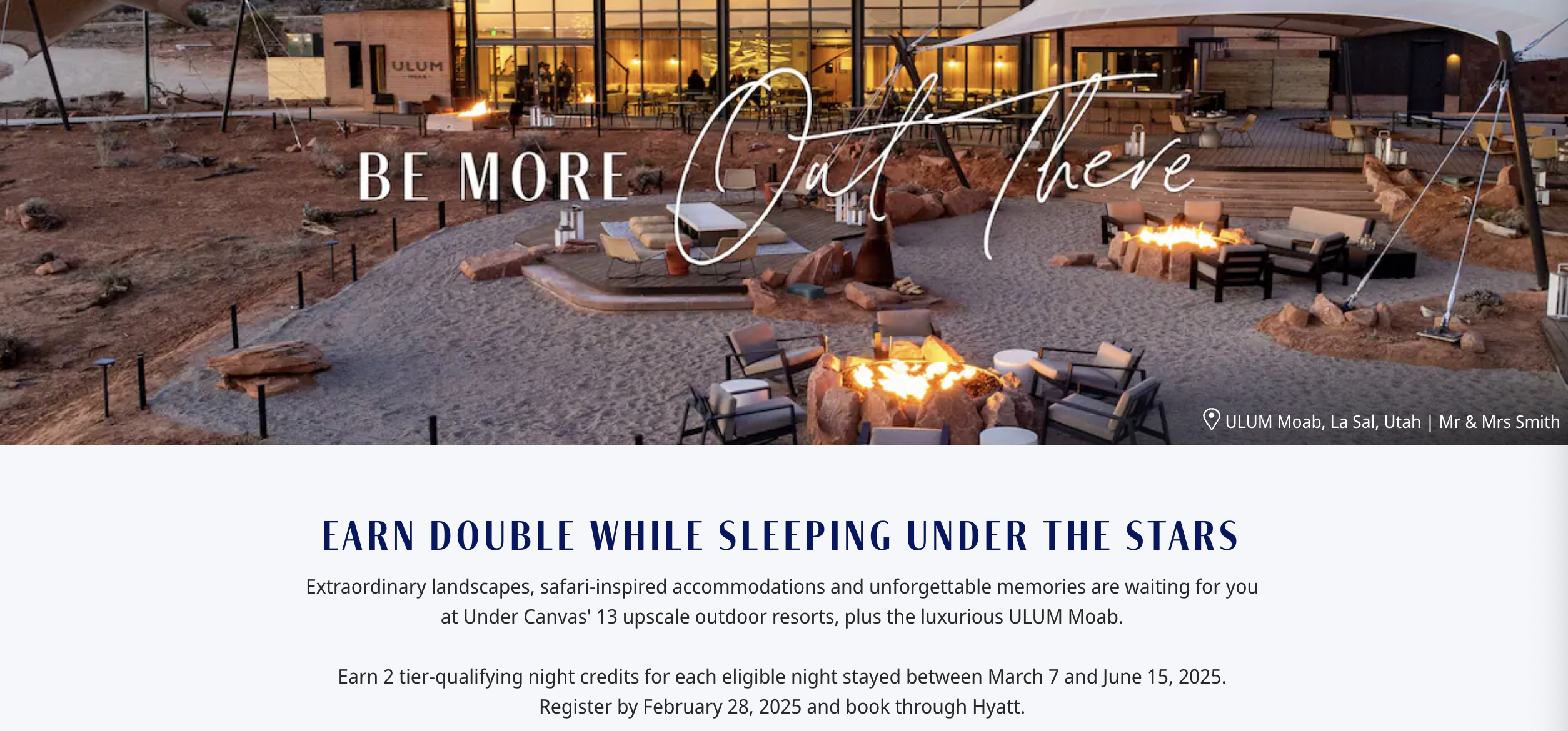 Hyatt Under Canvas 2X elite night credit promo