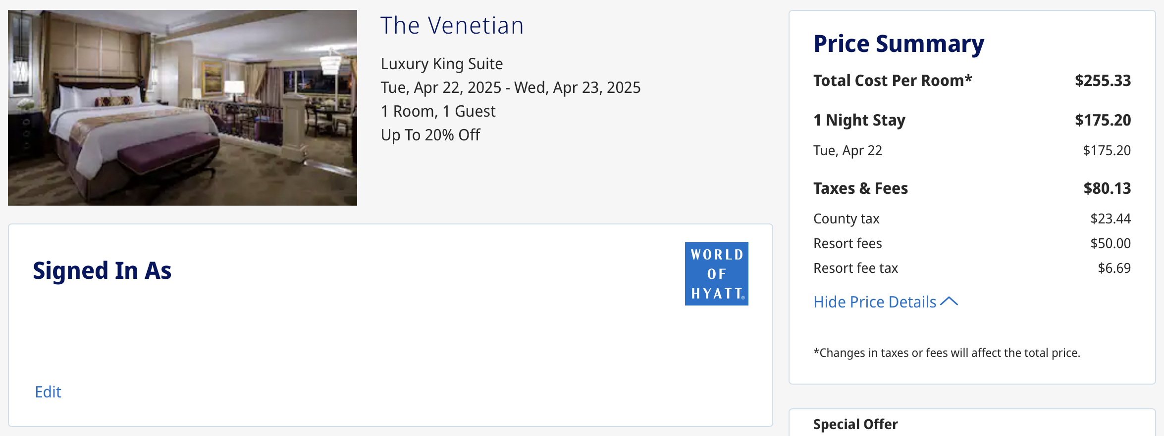Cash rate at The Venetian