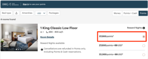 Screenshot showing award pricing for InterContinental Times Square for 37,000 points per night in March.