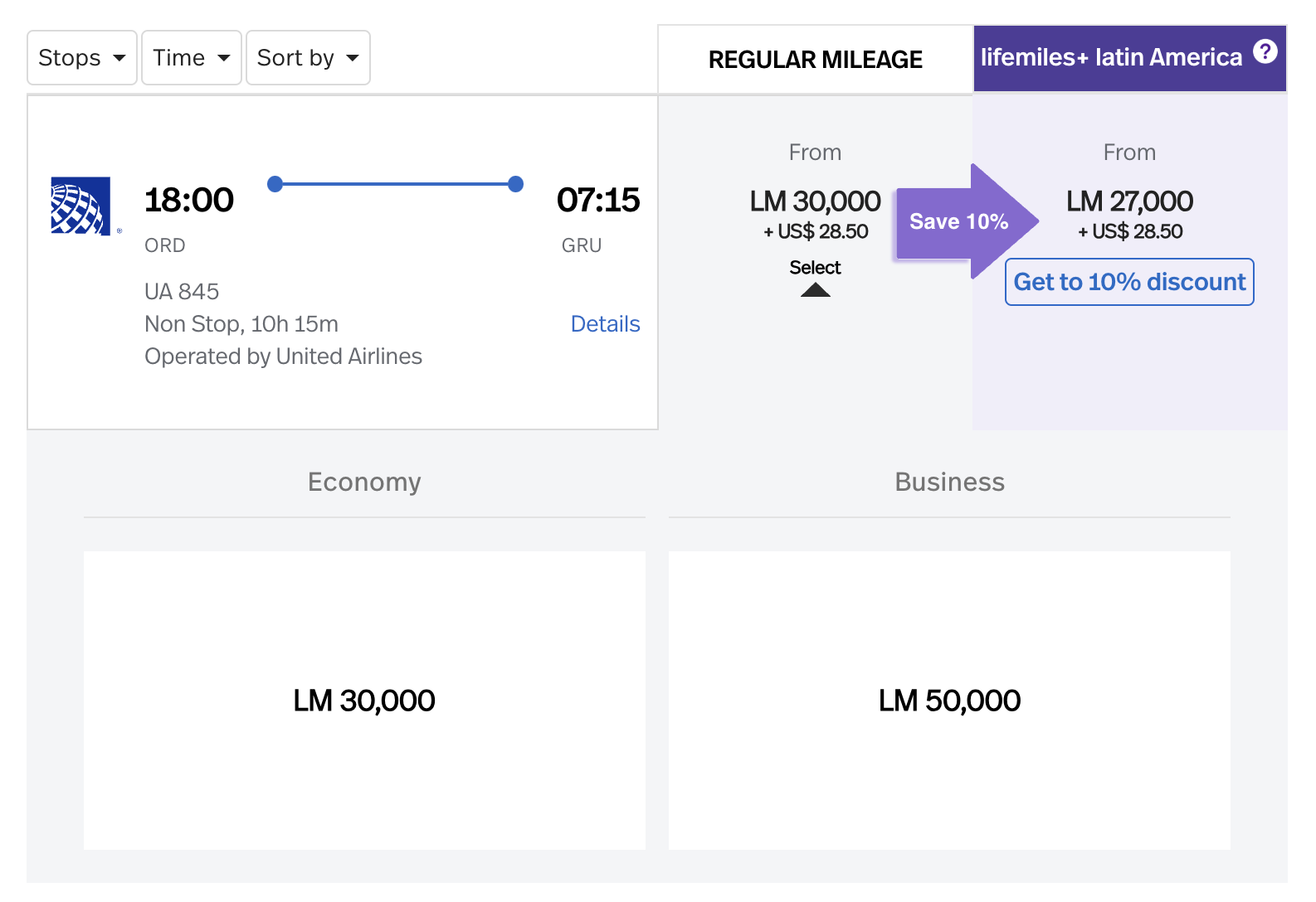 LifeMiles award from ORD to GRU
