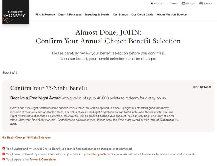 Final confirmation of your Choice Benefit selection