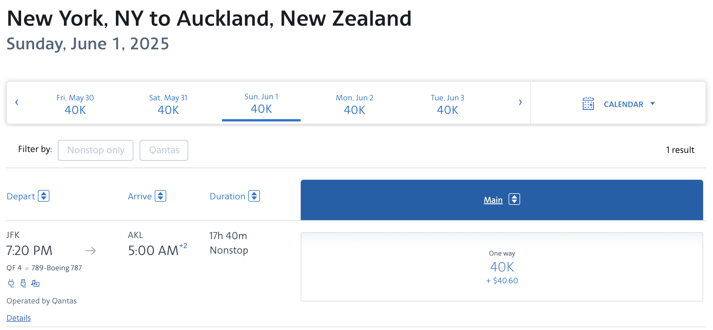 Qantas award from JFK to AKL bookable with AA miles.