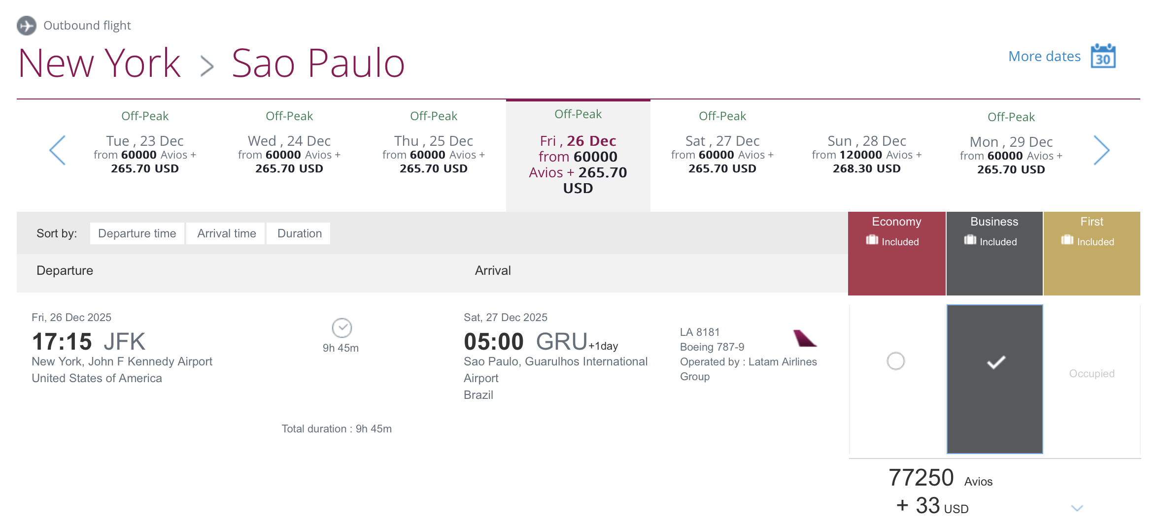 JFK to GRU in LATAM Business Class