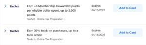 Amex Offers for Tax Prep