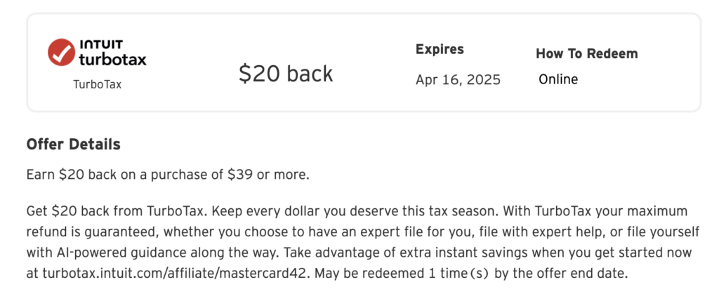 Citi Merchant Offers for TurboTax