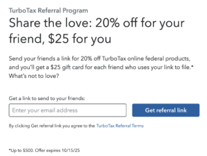 TurboTax referral program terms.