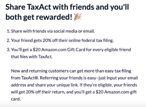 TaxAct refer a friend offer details.