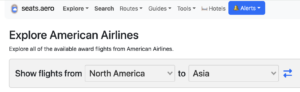 Seats.aero award search process.