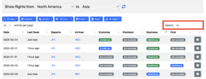 Seats.aero award search process.