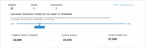 Screenshot showing transferring 16k Citi points to 19.2k Flying Blue miles