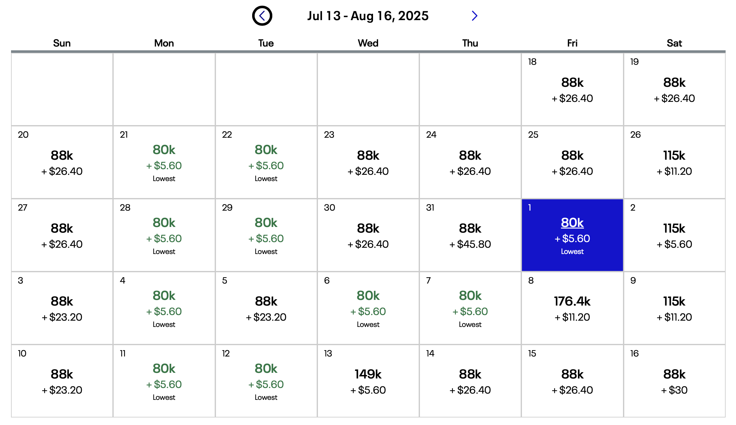 United award calendar showing availability from IAD to LHR