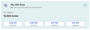 Avios redemption options for a Aer Lingus flight