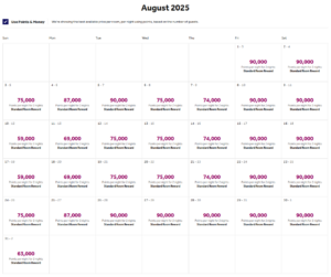 A sample month of award availability showing Hilton dynamic pricing.