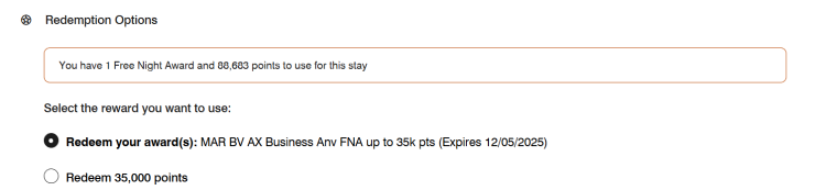 A Marriott website screen shot shows that a free night certificate is available to use.