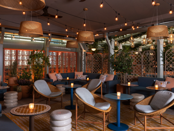 A photo shows the rooftop bar at the Kimpton Theta Times Square.