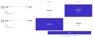 Lufthansa itinerary illustrating per-segment LifeMiles award pricing