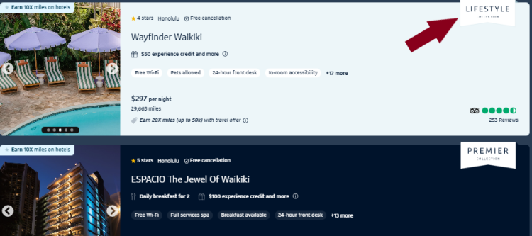 A screenshot shows a search results for hotels on the capital one travel portal