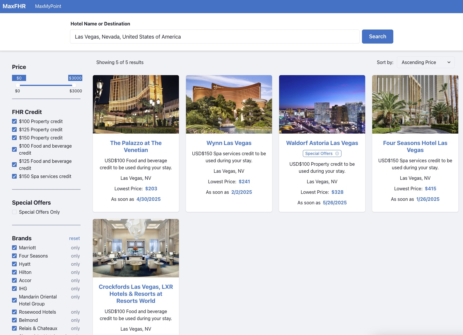 Using MaxFHR to find eligible properties in Las Vegas.
