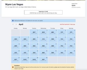 Searching available dates at the Wynn Las Vegas.