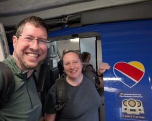 JT and Katie Genter boarding a Southwest plane