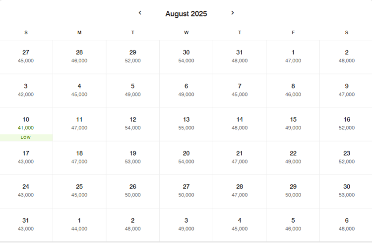 A chart shows the award pricing for rooms at the W Miami for August 2025