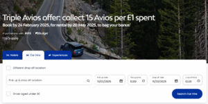 15X Avios on car hire