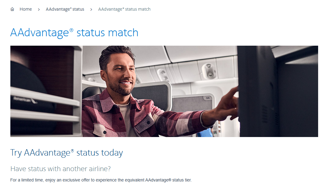 A screenshot from AA's status match page.