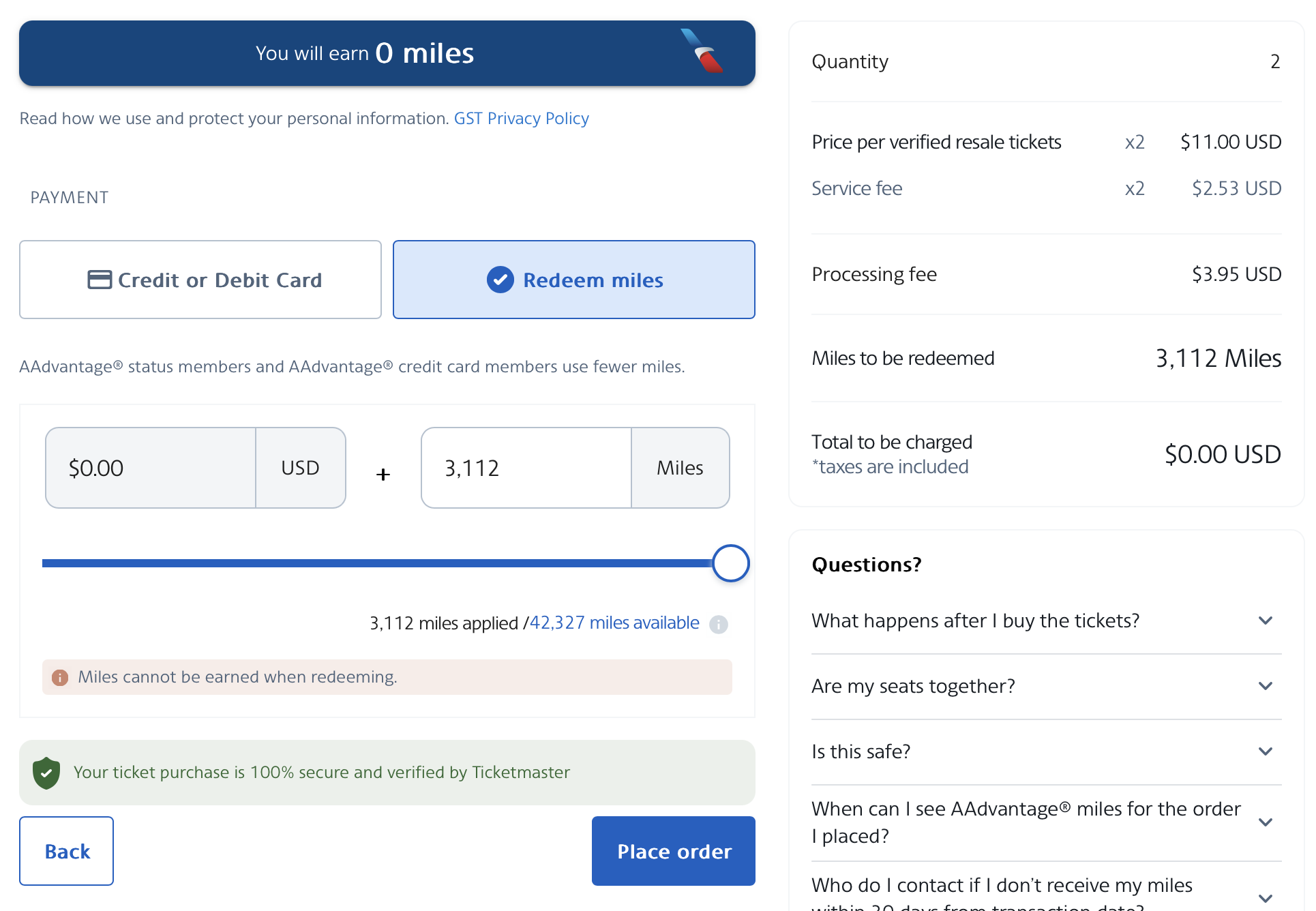 AAdvantage Events redemption
