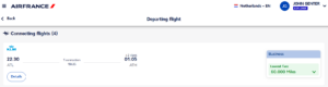 Screenshot of Flying Blue award from Atlanta to Athens for 60k miles in business class