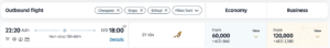 Abu Dhabi to Sydney on Etihad Business class, showing award redemption price of 120k Guest miles + 2,380 AED.