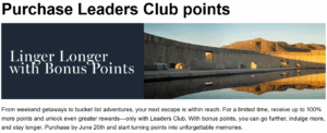 Banner advertising LHW Leaders Club buy points promotion with up to a 100% bonus until June 20, 2025.